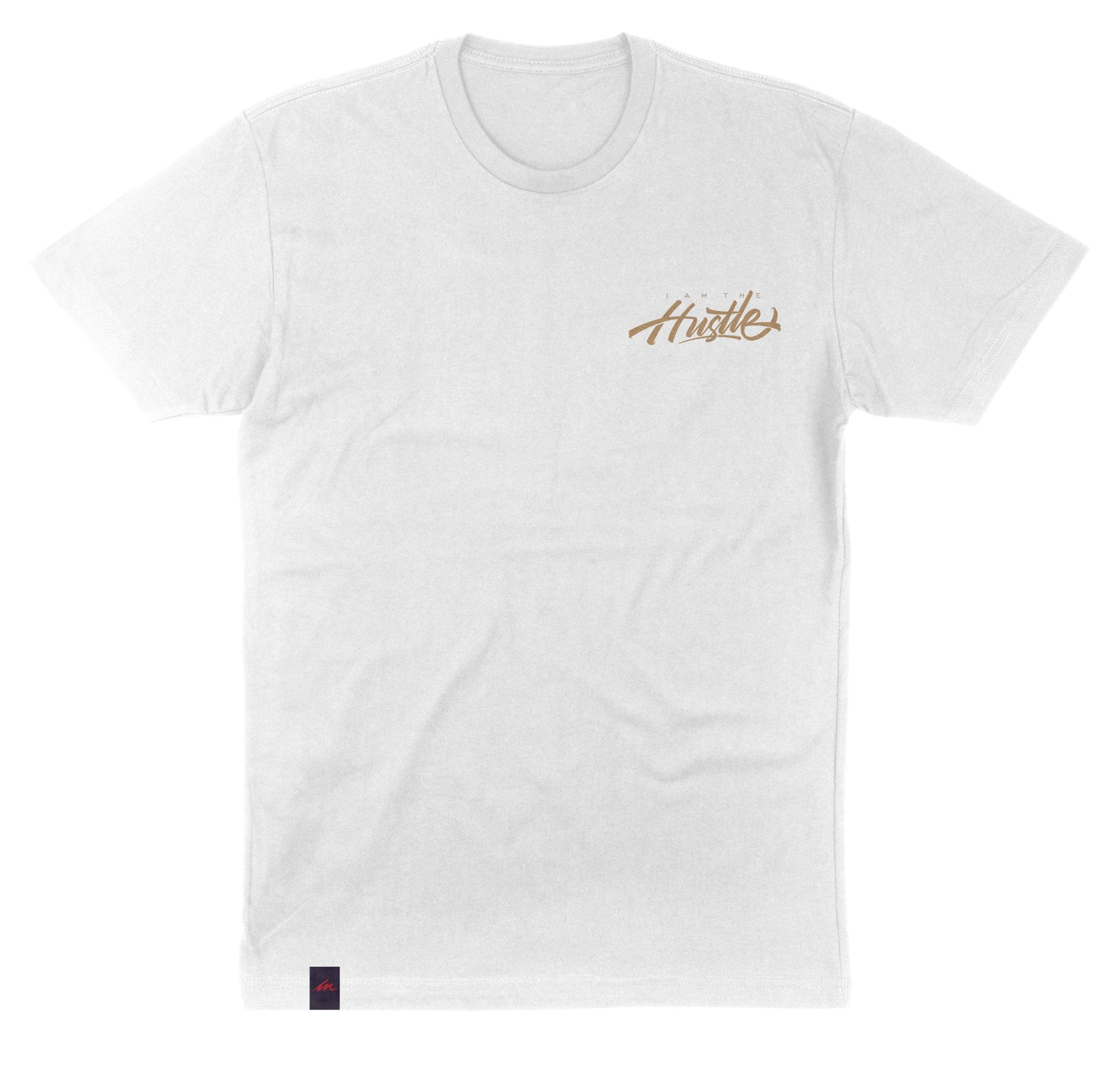 I Am The Hustle Graffito Chest Logo Tee – Sandstone/White