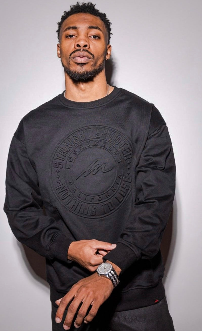 Straight Shooter Embossed Crewneck – Eclipse (Black)