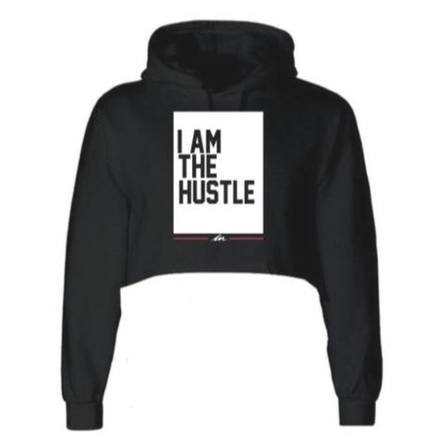 Ladies I Am The Hustle Flag - Black Crop Hoodie-money_motivation_brand