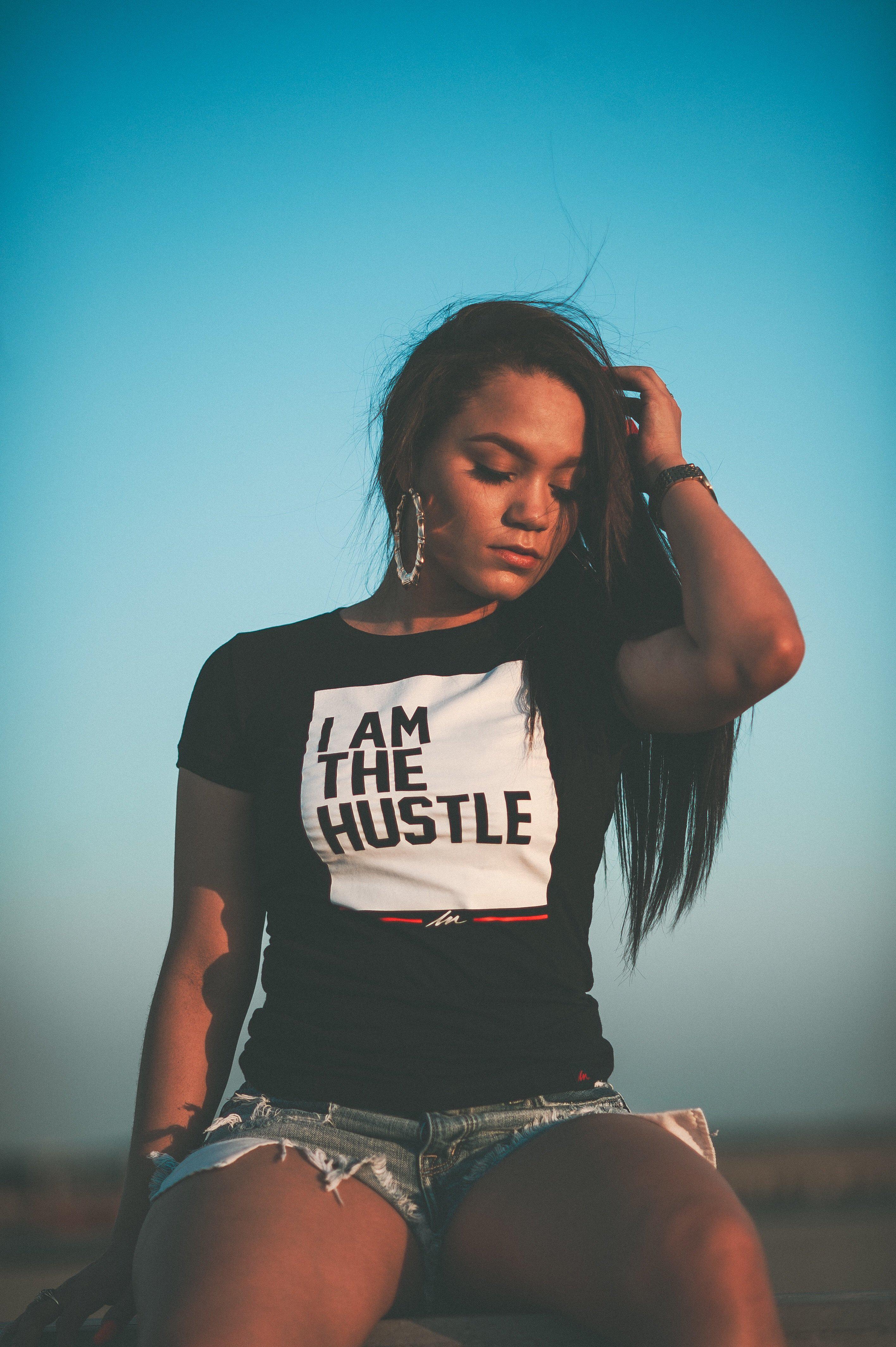 Ladies I Am The Hustle Flag - Black Perfect Tee-money_motivation_brand