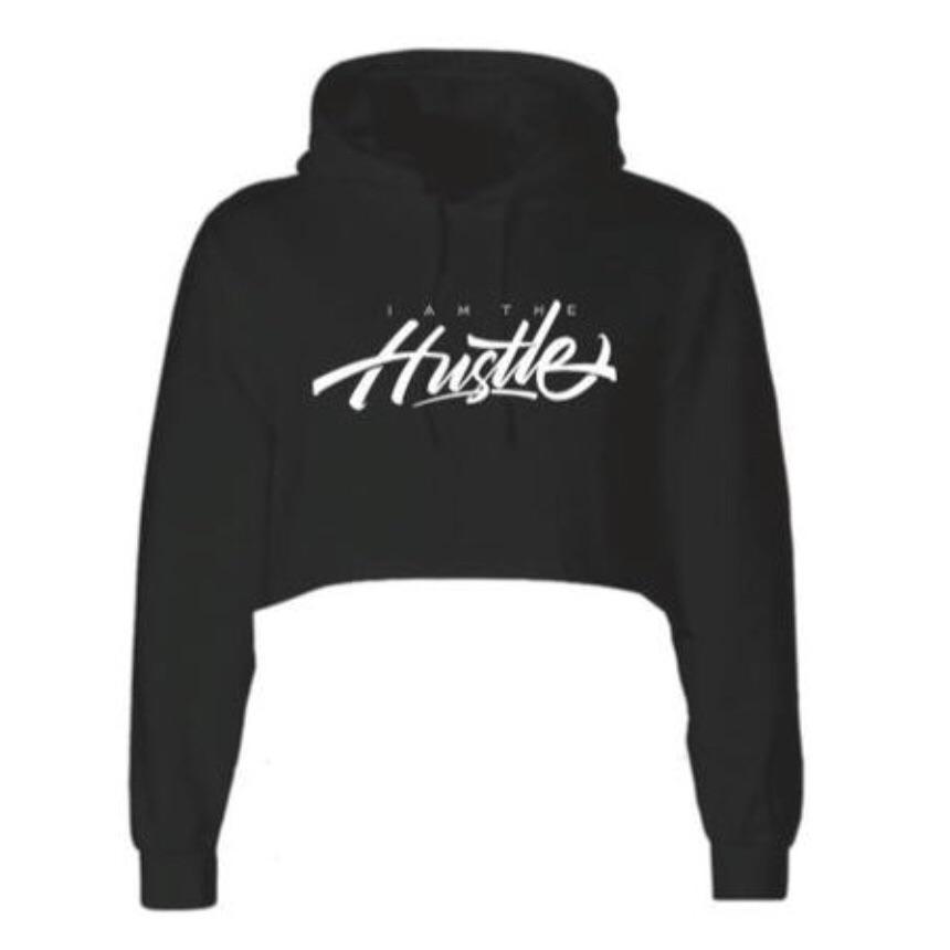 Ladies I Am The Hustle Graffito - Black Crop Hoodie-money_motivation_brand